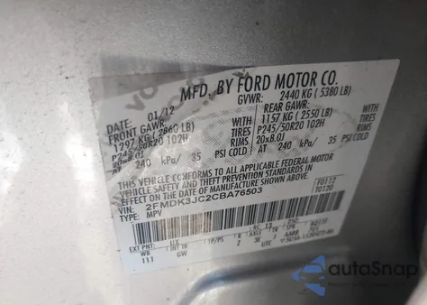 2012 Ford Edge Sel z USA, uszkodzony, nr VIN 2FMDK3JC2CBA76503